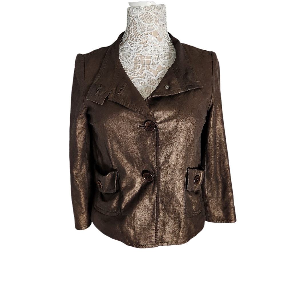 Saltaire metallic leather and silk 3/4 sleeve tailored jacket size 6 small